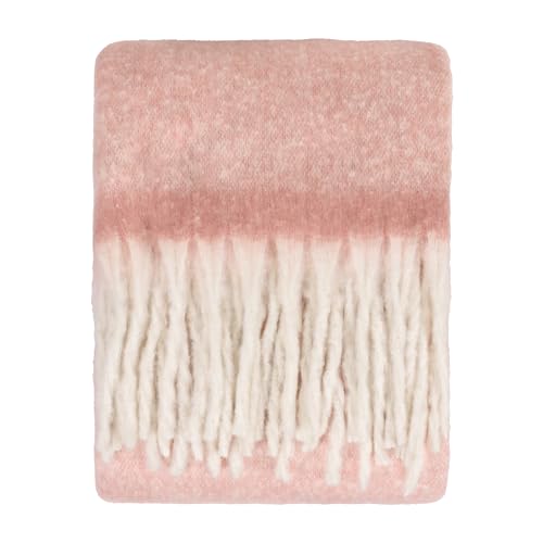 furn. Cozy Throw – Soft Textured Woven Blanket with Tassels (Pink - 140x180cm)