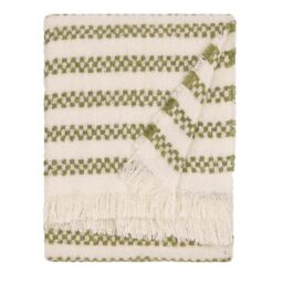 furn. Hoem Clyne Throw – Soft Textured Check Stripe Tasselled Blanket (Olive – 130x180cm)