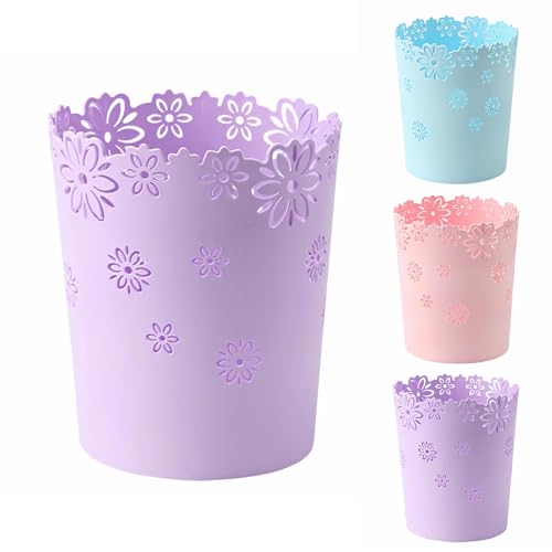 HMANE Wastebasket, Hollow Flower Shape Plastic Lidless Wastepaper Baskets Trash Can - M