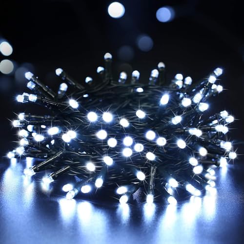 SHATCHI 200 Cool White LEDs Battery Operated Fairy Lights Waterproof Indoor/Outdoor 8 Changing Modes Timer Christmas Wedding Party Birthday Decorations