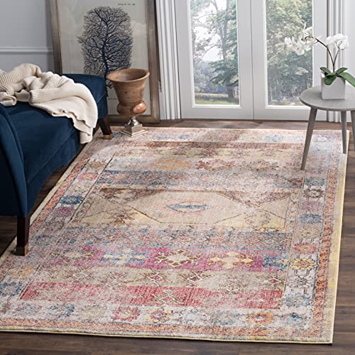 Safavieh Trendy New Transitional Indoor Woven Rectangle Area Rug, Bristol Collection, BTL358, in Pink / Multi, 122 X 183 cm for Living Room, Bedroom or Any Indoor Space