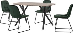 Seconique Athens Dining Table Set with 4 Lukas chairs in Medium Oak/Green