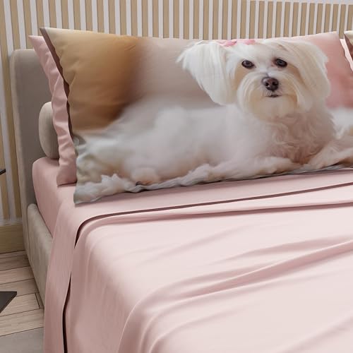 PETTI Artigiani Italiani - Animal Bed Linen with Dogs in Cotton with Pillowcases in Digital Print, Pizza and Half Sheets, Double Bed Set, 100% Made in Italy
