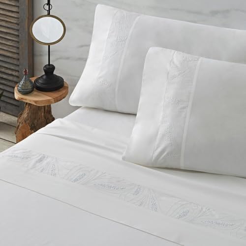 Burrito Blanco - Embroidered Cotton Sheets - for 105 cm Bed White Sheets Cotton Percale 200 Thread Count - Color 401 White