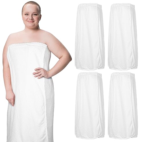 4 Pcs Towel Wrap for Women Waffle Spa Robe with Adjustable Closure Elastic Top Lightweight Wraps for Bath Shower, White, One Size