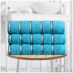 GC GAVENO CAVAILIA Striped Teal Hand Towels 50x90Cm - 3Pack Hand Towels For Bathroom Fast Dry & Highly Absorbent 600 GSM Towel Set - Super Soft, Hotel Quality Cotton Towels Sets For Spa Gym