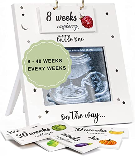 Sonogram Picture Frame - Weekly Fruit & Vegs Pregnancy Milestone, Pregnancy Tracker For Bump Growth, First Ultrasound Picture Frame, Pregnancy Gifts For Expecting Parents, Pregnancy Announcement