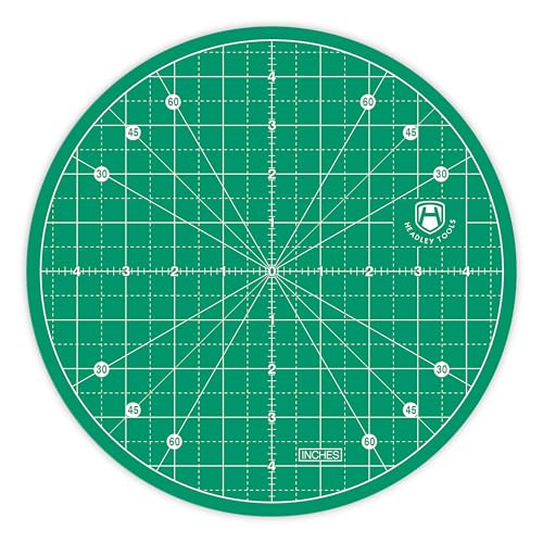 "Headley Tools 10""x10"" Round Rotating Cutting Mat, Self Healing Mat with 360-Degree Rotation & Anti-Slip Base, Sewing Board Cutting Mat Perfect for Fabric Quilting Leather Hobby Project, Green"