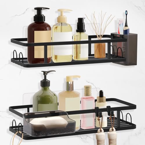 Alyvisun Shower Shelf No Drilling, Shower Caddy for Shampoo, Toiletries - 4 Pack Shower Storage with Soap Holder, Toothbrush Holder, Bathroom Shelves