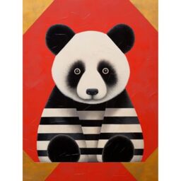 Artery8 Panda with Stripes Fun Kids Bedroom Baby Nursery Bright Bold Artwork Red Black White Large Wall Art Poster Print Thick Paper 18X24 Inch