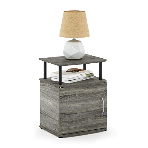 Furinno JAYA Side Table, End Table with Door Cabinet, Night Stand, Bedside Table, for Living Room, Bedroom, French Oak