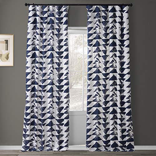 HPD Half Price Drapes Triad Printed Cotton Twill Curtain, Geometric Indigo, 50 x 120