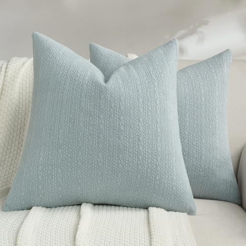 FUTEI Dusty Blue Chenille Throw Pillow Covers 20x20 Inch Set of 2,Luxuriously Soft Argyle Textured Cushion Cases,Modern Home Decor for Couch Living Room