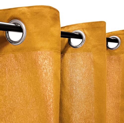 Atout Ciel Cotton Eyelet Curtain 140 x 240 cm Mustard Ready to Hang
