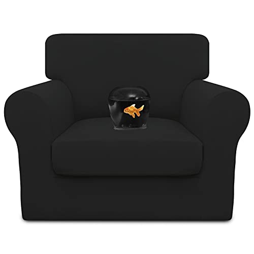 Easy-Going 100% Dual Waterproof Chair Cover Stretch Soft Couch Cover for Dogs, Sofa Slipcover for 1 Separate Cushion Couch Leakproof Furniture Protector for Kids, Pets Black