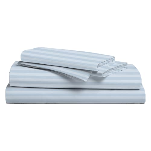 500 Thread Count Bed Sheets 100% Egyptian Cotton Striped Sheets Set - Light Blue Long-Staple Cotton California King Sheet for Bed, Fits Mattress Upto 16'' Deep Pocket, Soft & Silky Sateen Weave Sheets