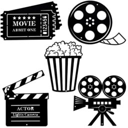5 Pieces Movie Theater Decor - Cinema & Popcorn Wall Art Metal Movie Reel Wall Sign for Home Theater & Party Decor