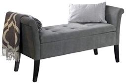 GFW Balmoral Ottoman Window Seat Bench with Storage, Grey Fabric Upholstery, Quilted Top, Curved Arms, Wooden Frame, Bedroom, Hallway & Living Room
