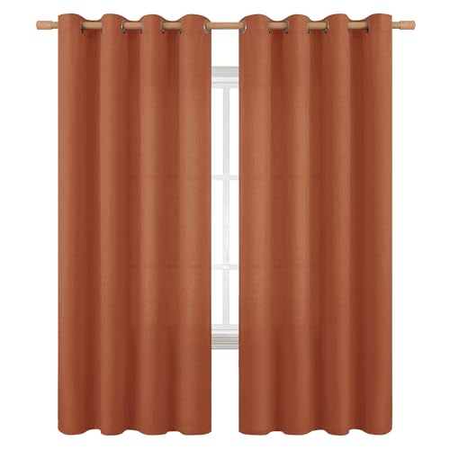 BGment Curtains 72 Inches Long for Living Room, Flax Linen Curtains Burlap Textured Thick Light Filtering Privacy Grommet Window Curtain Drapes for Bedroom, 2 Panels, 52 x 72 Inch, Terracotta