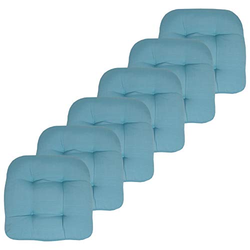 "Sweet Home Collection Patio Cushions Outdoor Chair Pads Premium Comfortable Thick Fiber Fill Tufted 19"" x 19"" Seat Cover, 6 Pack, Teal"