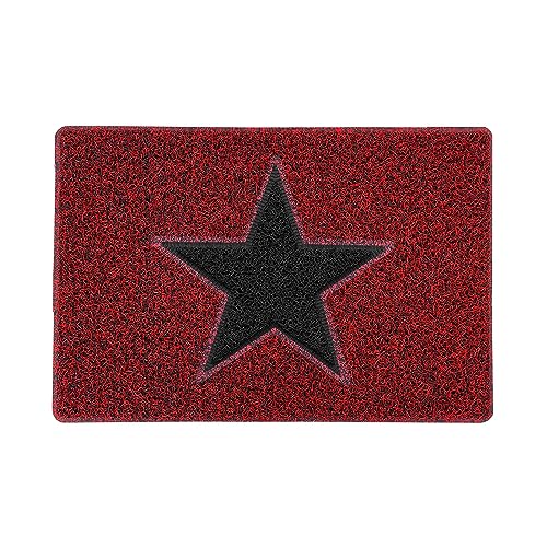 Nicoman STAR Door Mat|Entrance Barrier Dirt-Trapper Floor Mat|Patio Garden Conservatory Doormat|Indoor Outdoor Matt|Red/Black with Black Star,60x40cm