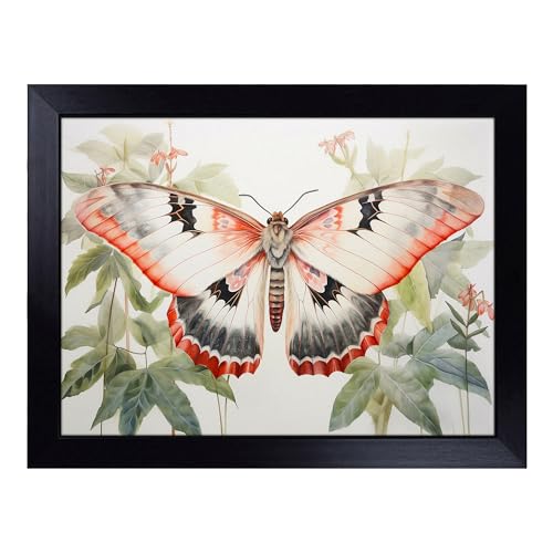 Lap Tray with Bean Bag Cushion, Moth Watercolour - Handmade in the UK, Raised Wooden Edge, Padded Cushion, Heat-Resistant Wipe-Clean Surface, for Meals, Laptops and Crafts