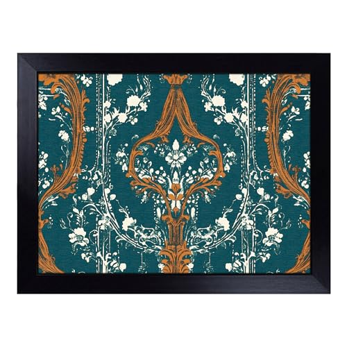 Lap Tray with Bean Bag Cushion, Floral Vintage Art - Handmade in the UK, Raised Wooden Edge, Padded Cushion, Heat-Resistant Wipe-Clean Surface, for Meals, Laptops and Crafts