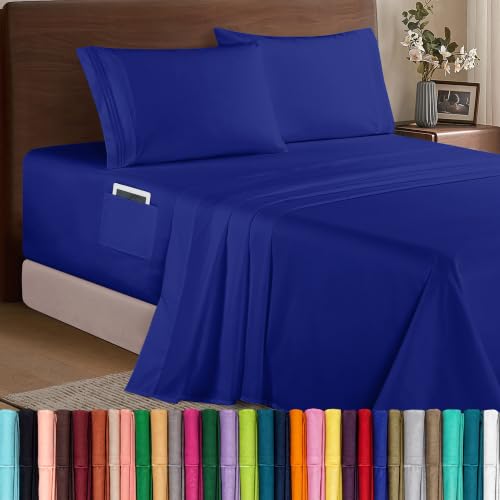 Elegant Comfort Luxury 1500 Premium Hotel Quality Microfiber 4-Piece Sheet Set- Soft, All Around Elastic 18-24 Inches Deep Fitted Sheet - Extra Deep Pocket Sheets, California King, Royal Blue