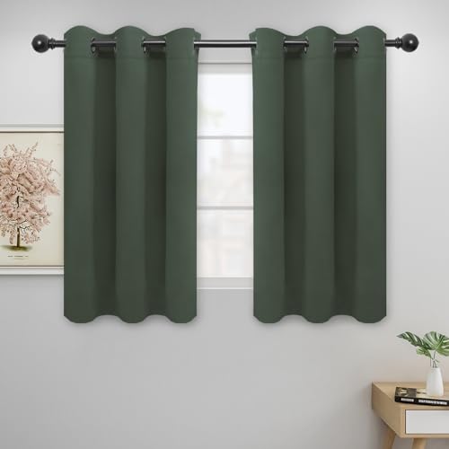 Easy-Going Blackout Curtains for Bedroom, Solid Thermal Insulated Grommet and Noise Reduction Window Drapes, Room Darkening Curtains for Living Room, 2 Panels (42x45 in, Greyish Green)
