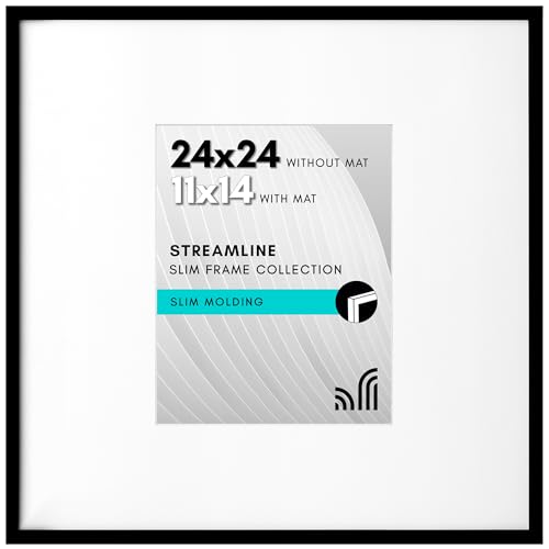 Americanflat 24x24 Picture Frame in Black - Use as 11x14 Picture Frame with Mat or 24x24 Frame Without Mat - Thin Border Photo Frame with Plexiglass Cover - Square Picture Frame for Wall Display