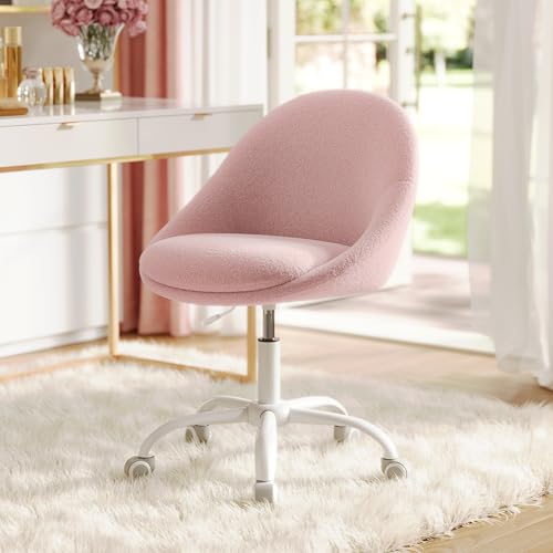 SONGMICS Office Chair, Sherpa Fabric, Foam Padding, Adjustable Height, for Home Office, Study, Bedroom, Jelly Pink OBG020R13
