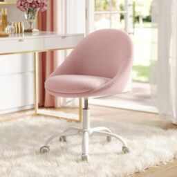 SONGMICS Office Chair, Sherpa Fabric, Foam Padding, Adjustable Height, for Home Office, Study, Bedroom, Jelly Pink OBG020R13