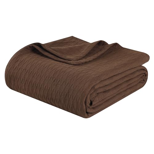 Superior Diamond Weave All-Season Cotton Blanket, Cover for Home, Couch, Bed, Soft, Warm Blankets, Boho Aesthetic, Comfy, Cozy Covers, Decorative Bedding Essentials, California King, Chocolate