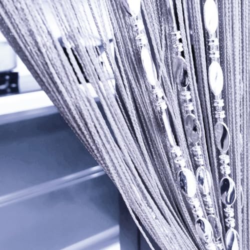 ave split 100cmX200cm Decorative Door String Curtain Beads Wall Panel Fringe Window Room Divider Blind for Wedding Coffee House Restaurant Parts Door Divider Beads Tassel Screen Decoration (silver25)