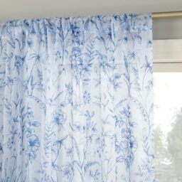"No. 918 Ambree Vintage Floral Sheer Rod Pocket Curtain Panel, 51"" x 84"", Chinoiserie Blue"