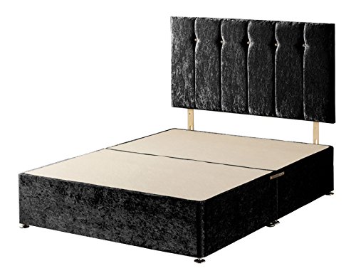 WINDSOR Velvet Divan Base, Black, Fabric, 190 x 135 x 40 cm, 3-Piece