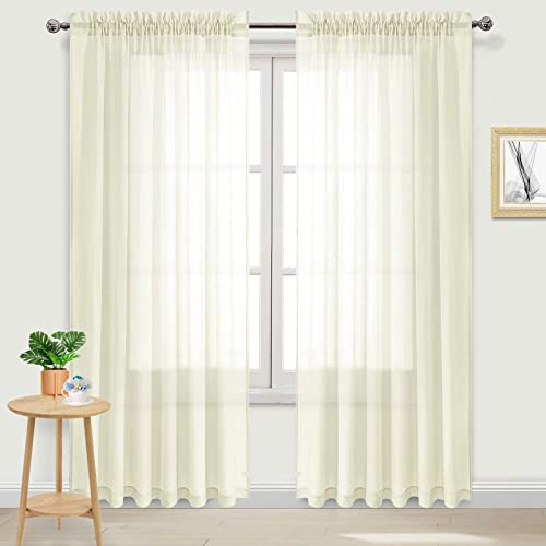 DWCN Ivory Sheer Curtains Semi Transparent Voile Rod Pocket Curtains for Bedroom and Living Room, 70 x 84 inches Long, Set of 2 Panels