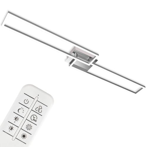 BRILONER - LED Ceiling Light with Remote Control, Dimmable, Adjustable from Warm White to Neutral White, Living Room, Bedroom, Kitchen, 1100x248x78 mm, Chrome
