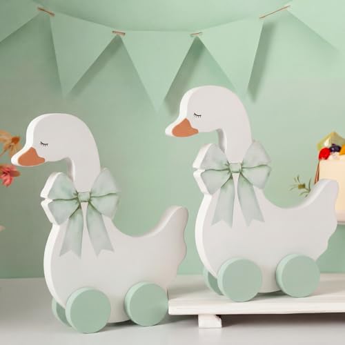 "Yousoontic 2 Pcs Silly Goose Baby Shower Table Centerpieces Wooden Silly Goose Birthday Decorations with Floral Prints for 1st Birthday Party, Baby Shower Photo Prop 9"" x 9.8"""