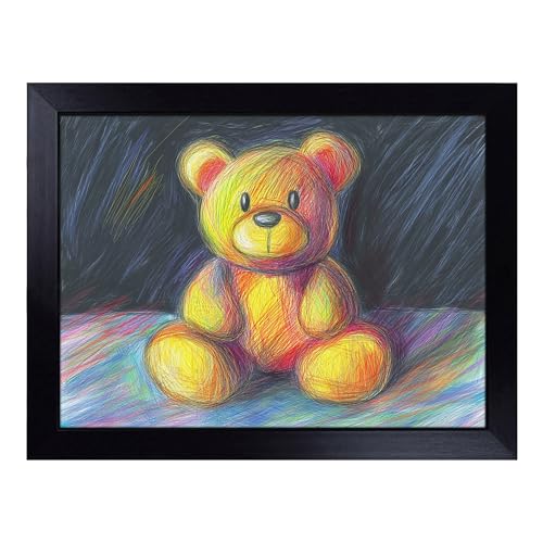 Lap Tray with Bean Bag Cushion, Teddy Bear Crayon - Handmade in the UK, Raised Wooden Edge, Padded Cushion, Heat-Resistant Wipe-Clean Surface, for Meals, Laptops and Crafts