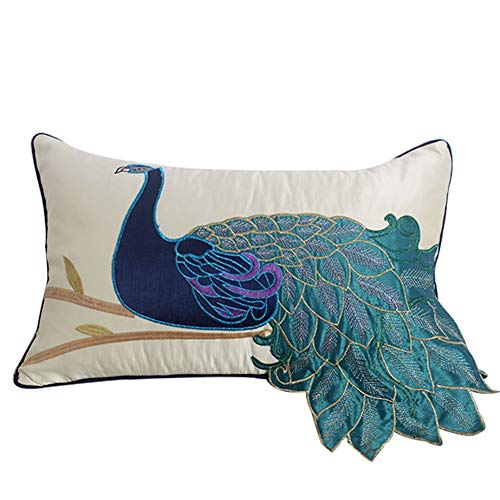 "vctops Elegant Embroidered Peacock Decorative Throw Pillow Case Silky Satin Cushion Cover Peacock 3 12""X20"""