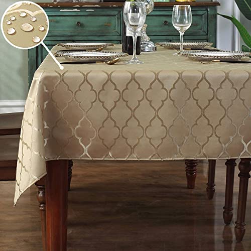 "SASTYBALE Jacquard Tablecloth Rectangle, 52"" x 70"" (4-6 Seats), Gold - Damask Fabric, Water Resistant, Wrinkle Free, Polyester for Kitchen Dining Tabletop Decoration, Outdoor and Indoor Use"