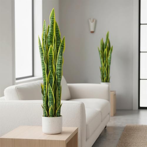 Garvee 90cm Tall Artificial Snake Plant Potted Large Artificial Sansevieria Potted Plant Mother-in-law's Tongue Plant No Assembly Required for Living Room, Hallway and Entryway.