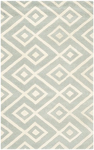 Safavieh Contemporary Indoor Hand Tufted Rectangle Area Rug, Chatham Collection, CHT742, in Grey / Ivory, 91 X 152 cm for Living Room, Bedroom or Any Indoor Space