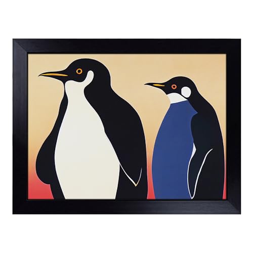 Lap Tray with Bean Bag Cushion, The Two Penguins Abstract - Handmade in the UK, Raised Wooden Edge, Padded Cushion, Heat-Resistant Wipe-Clean Surface, for Meals, Laptops and Crafts
