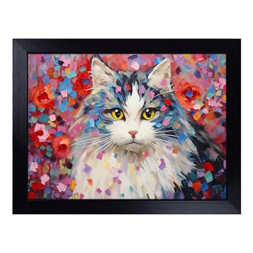 Lap Tray with Bean Bag Cushion, Ragdoll Cat Impressionism - Handmade in the UK, Raised Wooden Edge, Padded Cushion, Heat-Resistant Wipe-Clean Surface, for Meals, Laptops and Crafts