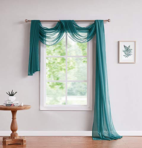LinenZone Teal Window Scarf in 360 Inch Size. (Amazing 55 x 360, Teal) - Use Window Valance Scarves as Canopy Bed or Backdrop Curtains, Curtain Scarf, Wedding Draping or Sheer Fabric for Draping.