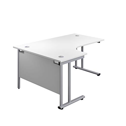 Office Hippo - L Shaped Office Desk 180 x 120cm. Large Corner Computer Desk For Home Office With Integrated Cable Ports, Ideal For Work, Study, Gaming And Hobby Workstation (White/Silver)