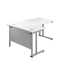 Office Hippo - L Shaped Office Desk 180 x 120cm. Large Corner Computer Desk For Home Office With Integrated Cable Ports, Ideal For Work, Study, Gaming And Hobby Workstation (White/Silver)