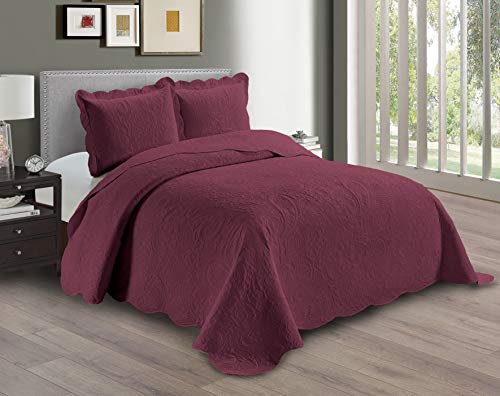 Linen Plus Embossed Coverlet Bedspread Set Oversized Solid Burgundy Full/Queen Bed Cover Bedding New # Dana